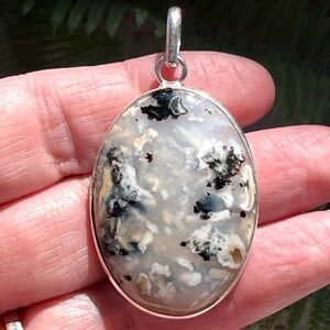 Large Oval Dendrite Opal Silver 2” Gemstone Pendant